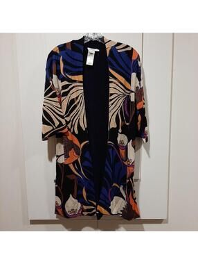 Chico's 3/4 Sleeve Split Side Floral Boho Kimono Cardigan Cover Up Size S